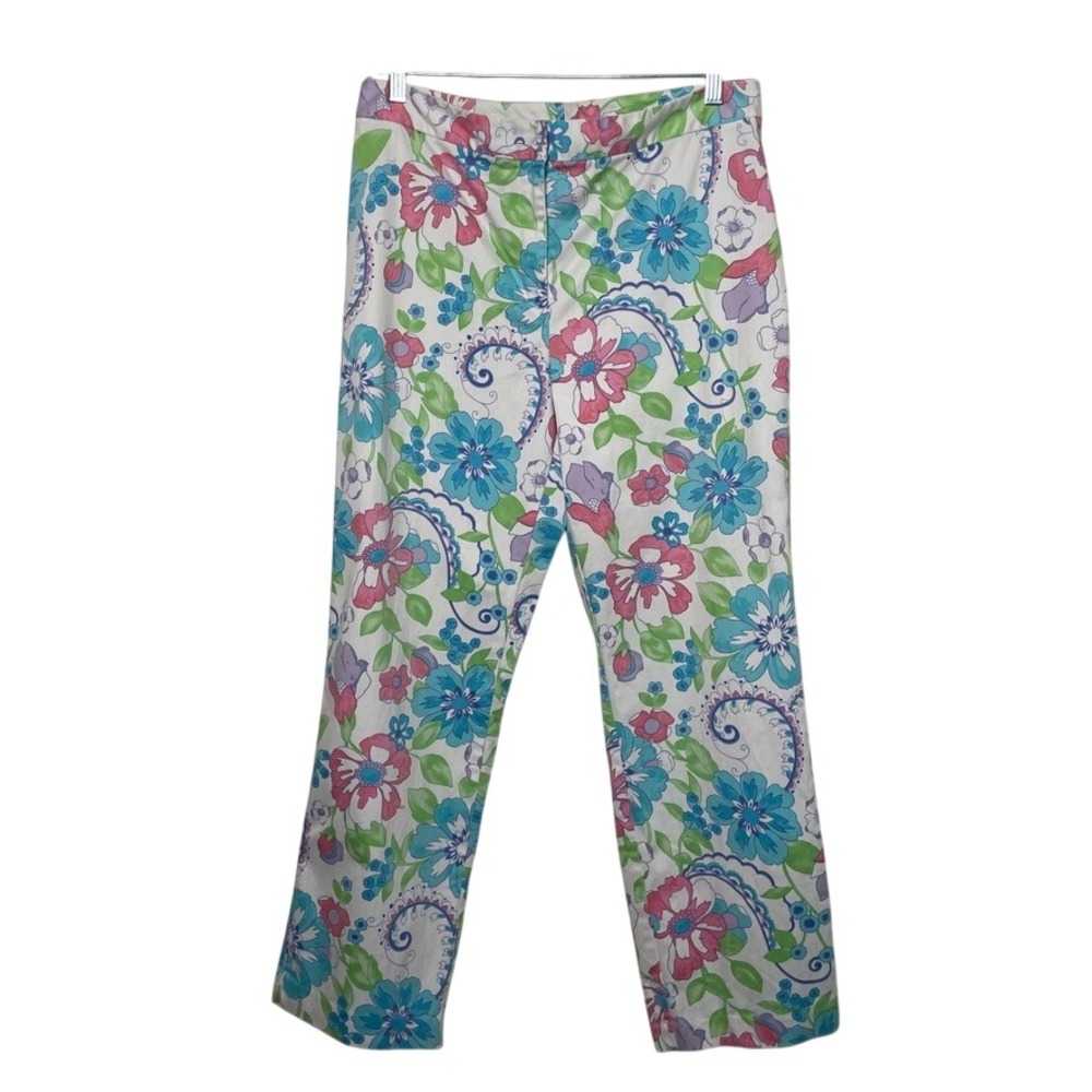 Sigrid Olsen Sport Pants Womens 12 White Floral Paisley Straight Leg Stretch